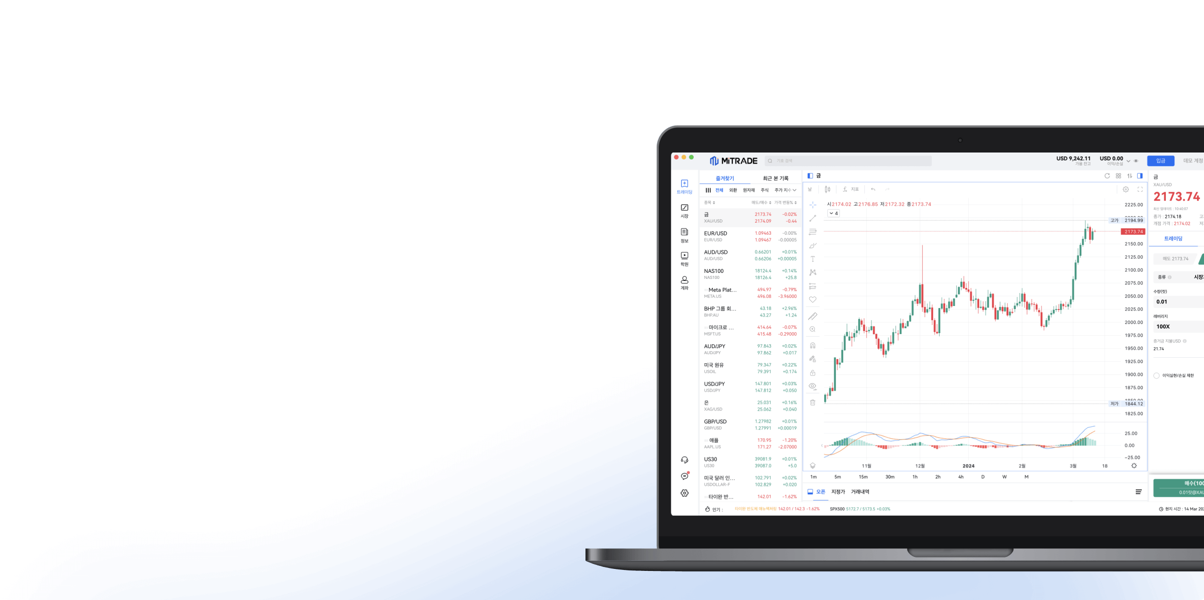 Mitrade 데스크톱 애플리케이션 인터페이스