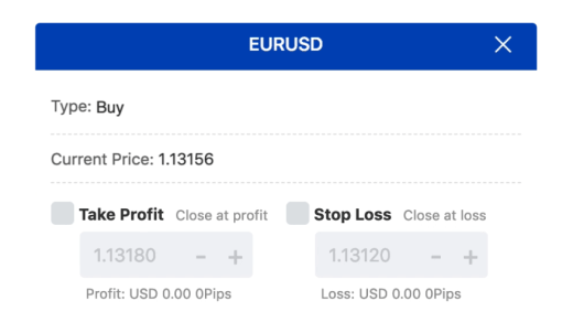 Um gif mostrando como usar take profit/stop loss no Mitrade.